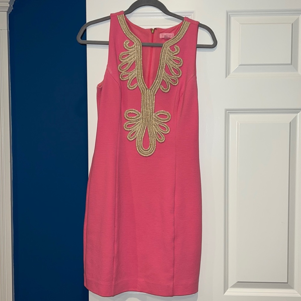 Pink and gold Lilly Pulitzer shift dress. Worn once. Size medium